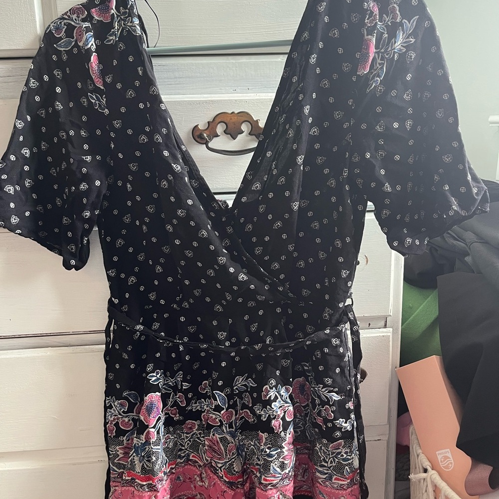 Francesca's Black and Pink Floral Jumpsuit